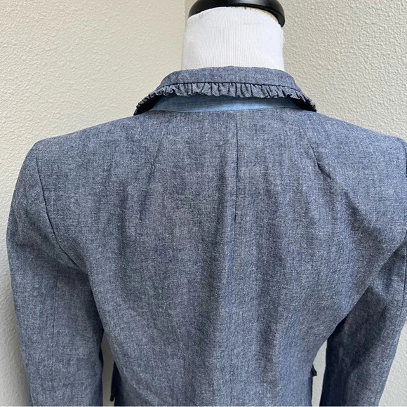 NWOT J. Crew Regent Blazer Blue Chambray Ruffled Trim Classic Preppy Women’s 4 - Picture 8 of 14